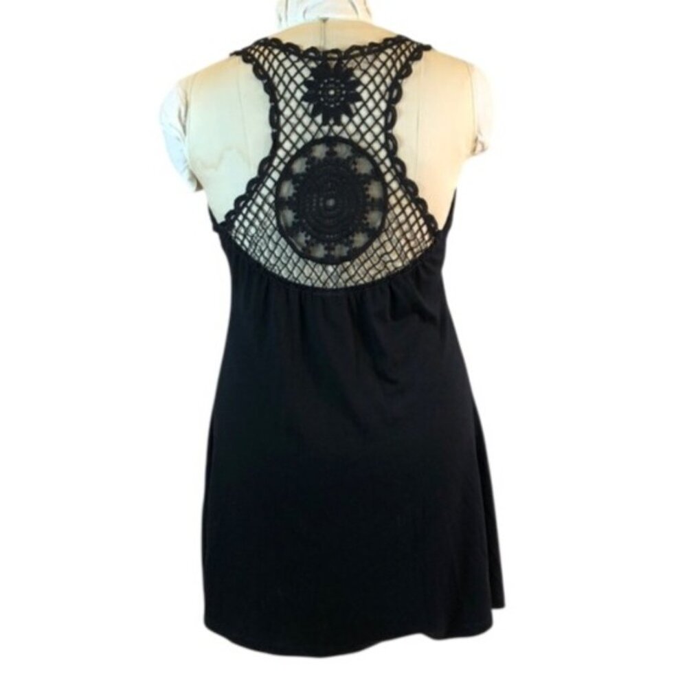 Black Sleeveless Lace Back Tank Dress Large